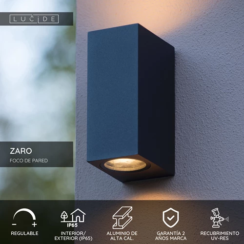 Lucide ZARO - Foco de pared / Lámpara de pared Dentro/Fuera - 2xGU10 - IP65 - Negro - USP